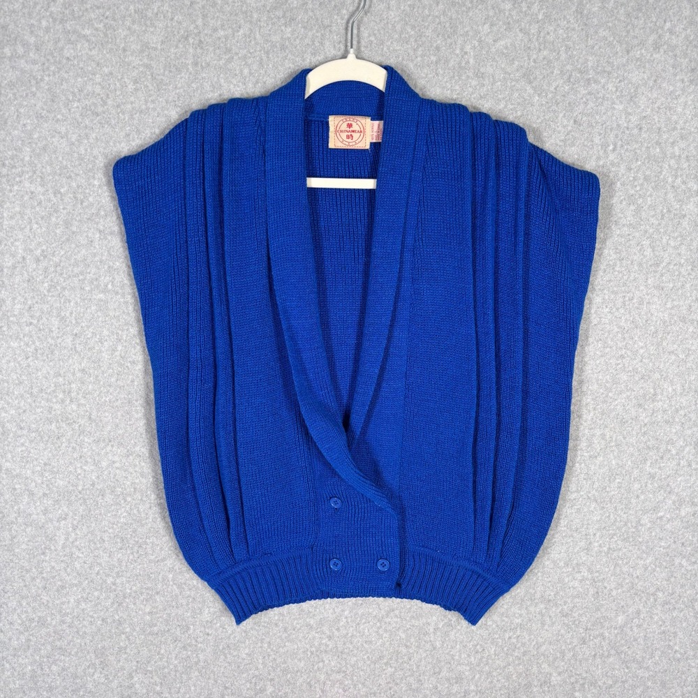 Vintage 80s 90s Cardigan Sweater Vest Large Pleated Royal Mod Wrap Retro Grannya